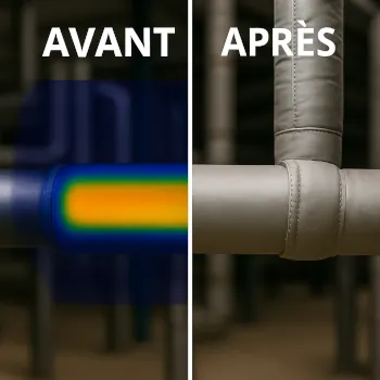 Comparaison avant et après isolation d’un point singulier sur conduite vapeur